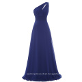 Starzz Um ombro Marinho Azul Chiffon Vestido de dama de honra longo ST000071-3
